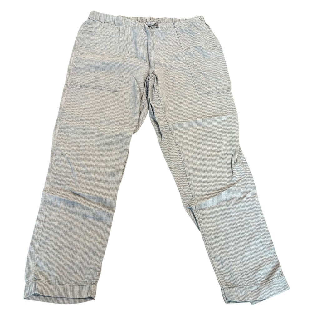 Prana Womens grey Pinstripe Linen Blend Drawstring Elastic Waist Pants L